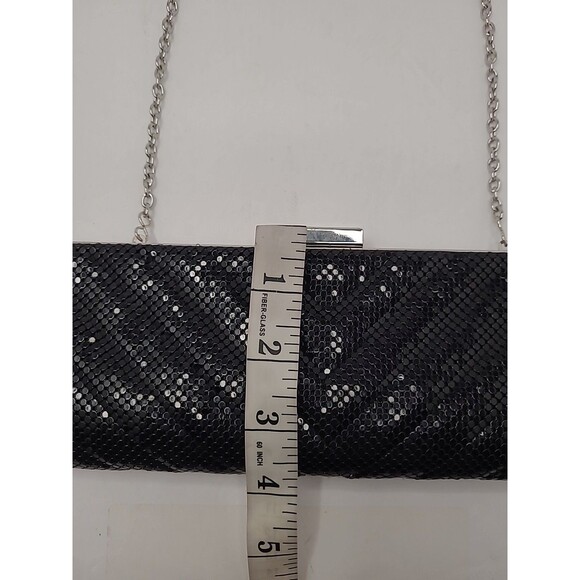 LuLu Townsend Black Evening Cocktail Bag Sequin Clutch Silver Chain Strap - Picture 9 of 11
